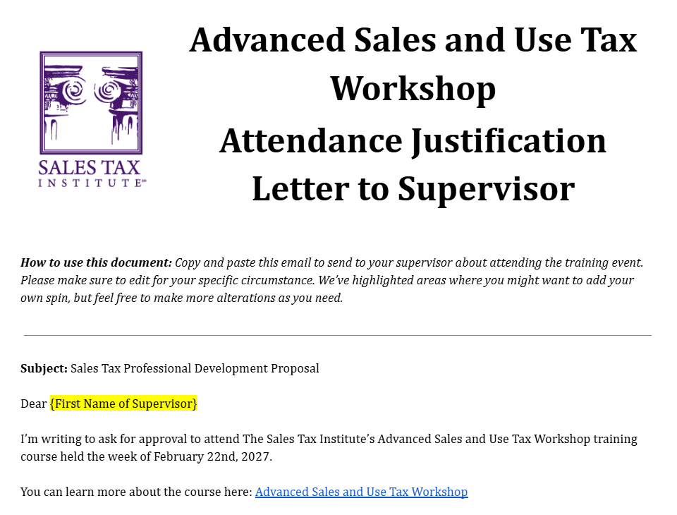 Preview of the supervisor approval request template